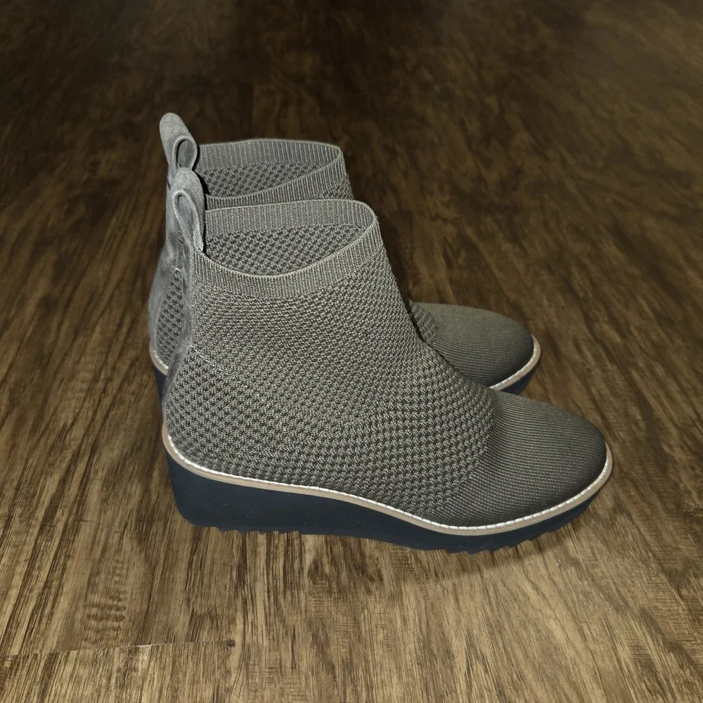 Eileen Fisher London Bootie Womens 7 Graphite Stretch Fabric Wedge Snow Winter